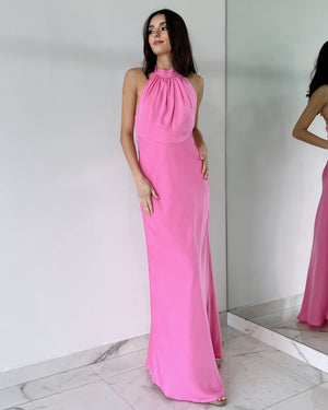 Pink Halter Silk Gown Dress