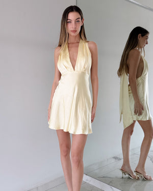 Yellow V Neck Mini Dress