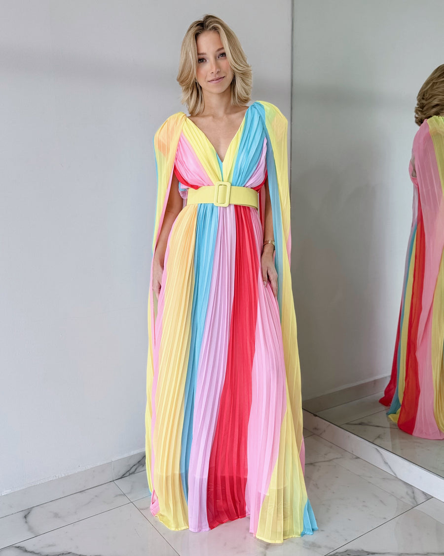 Multi Colors V Neck Gown Dress