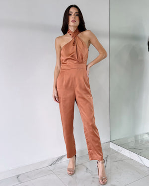 Milk Coffee Choker Jumpsuit