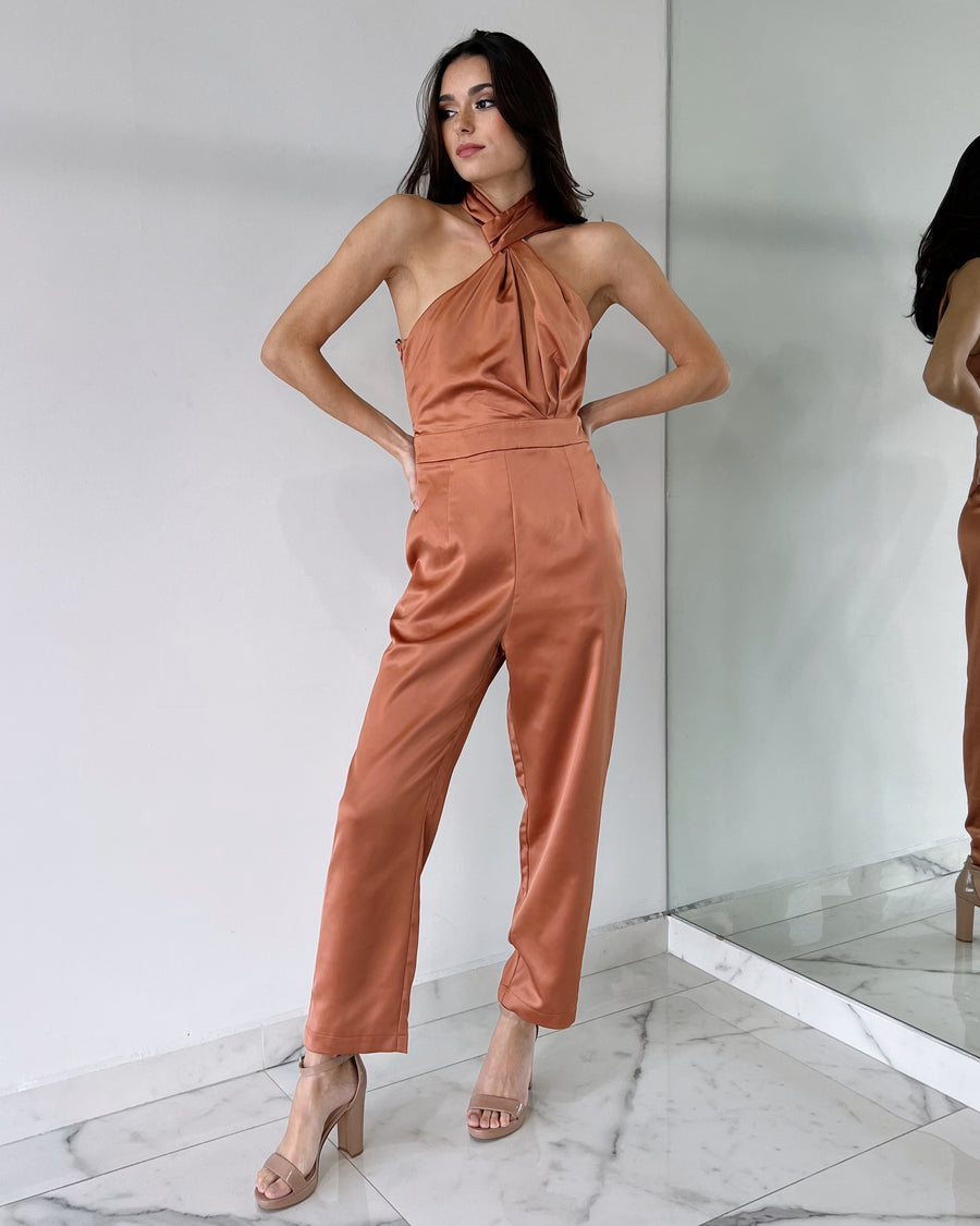 Milk Coffee Choker Jumpsuit