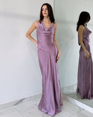 Lilac Open Back Silk Gown Dress