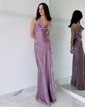 Lilac Open Back Silk Gown Dress