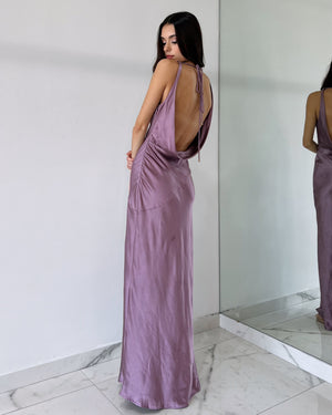 Lilac Open Back Silk Gown Dress