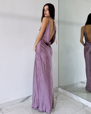 Lilac Open Back Silk Gown Dress