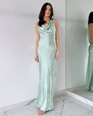 Mint Open Back Silk Gown Dress