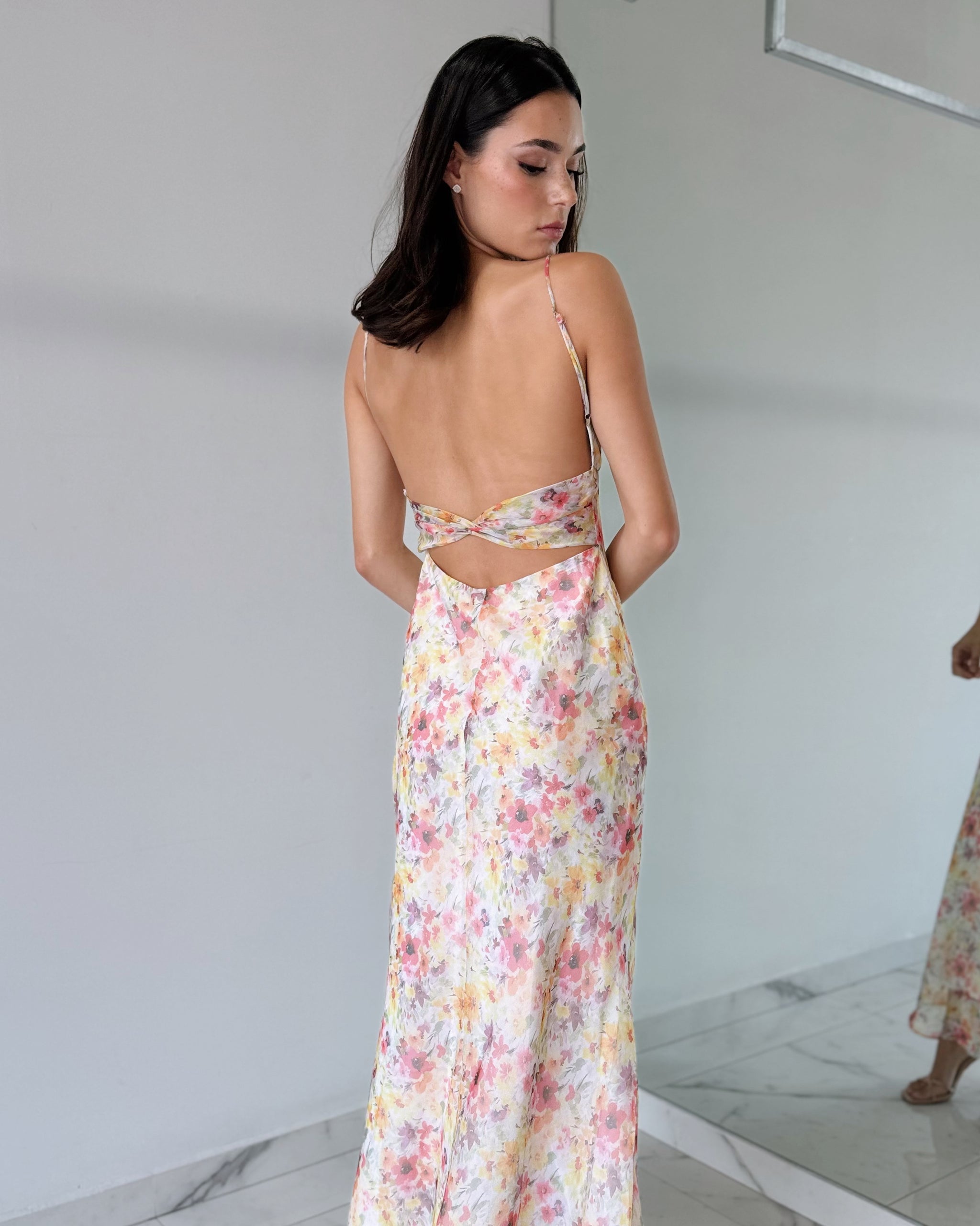 Pink Floral Open Back Maxi Dress M