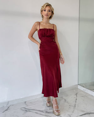 Wine Open Back Midi Dress