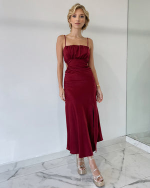 Wine Open Back Midi Dress