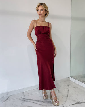 Wine Open Back Midi Dress