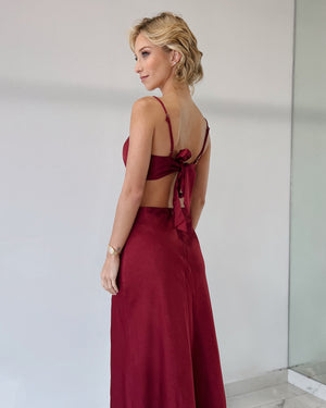 Wine Open Back Midi Dress