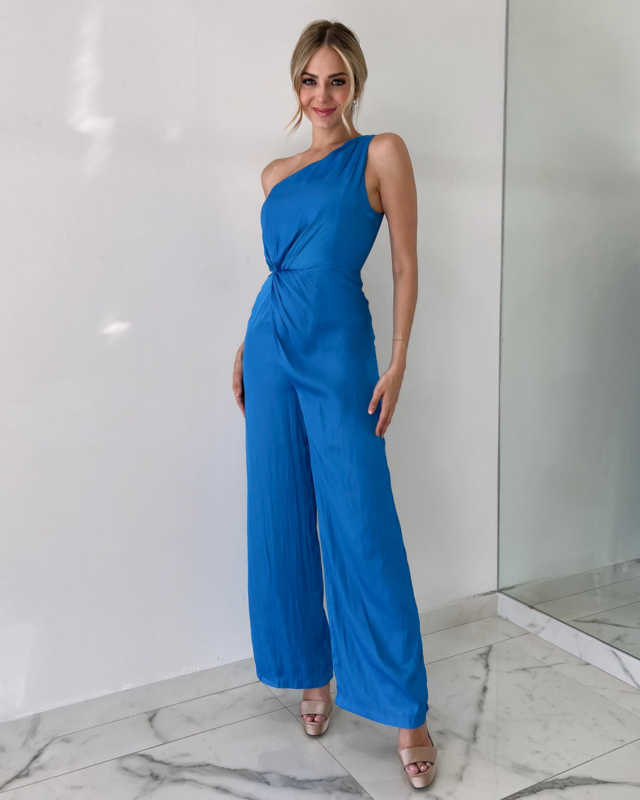 Blue One Shoulder Jumpsuit