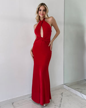 Red Open Neck Gown Dress