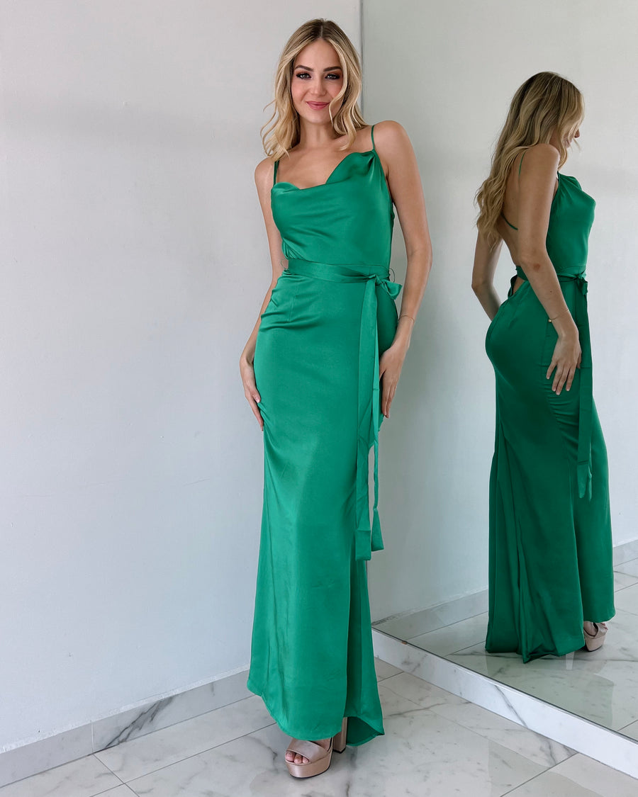 Green Open Back Gown Dress