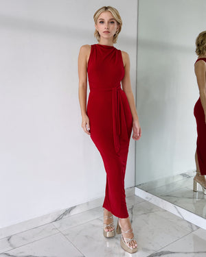 Red Open Back Midi Dress