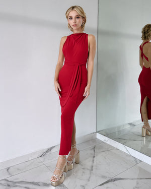 Red Open Back Midi Dress