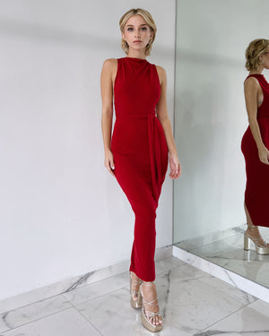 Red Open Back Midi Dress