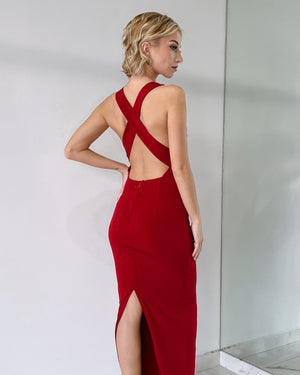 Red Open Back Midi Dress