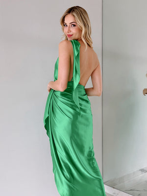 Green Open Back Midi Dress