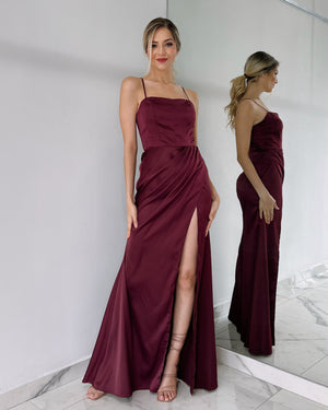 Wine Basic Gown Dress