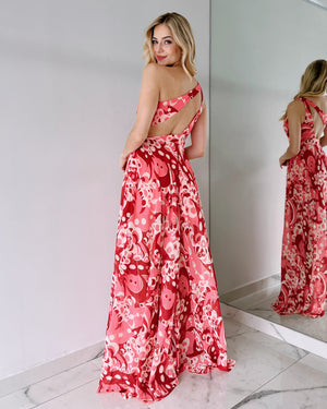 Red Mosaic One Shoulder Gown Dress
