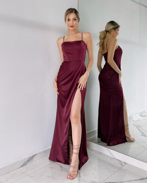 Wine Basic Gown Dress