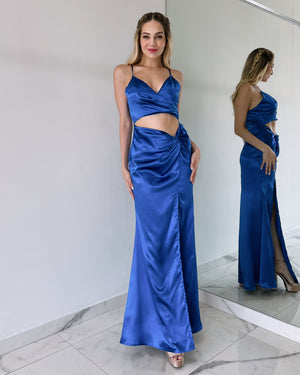 Blue Open Detail Gown Dress