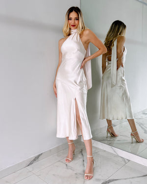 Champagne Halter Detail Midi Dress