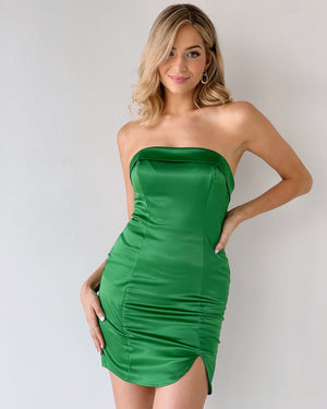 Green Strapless Silk Short Dress
