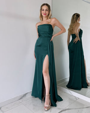 Forest Green Strapless Gown Dress
