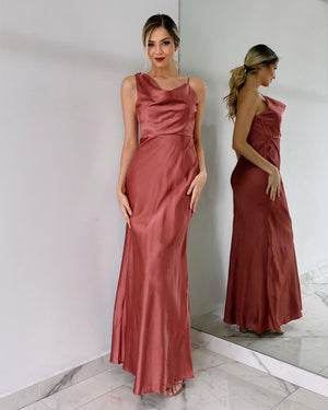 Mauve Shoulder Detail Gown Dress