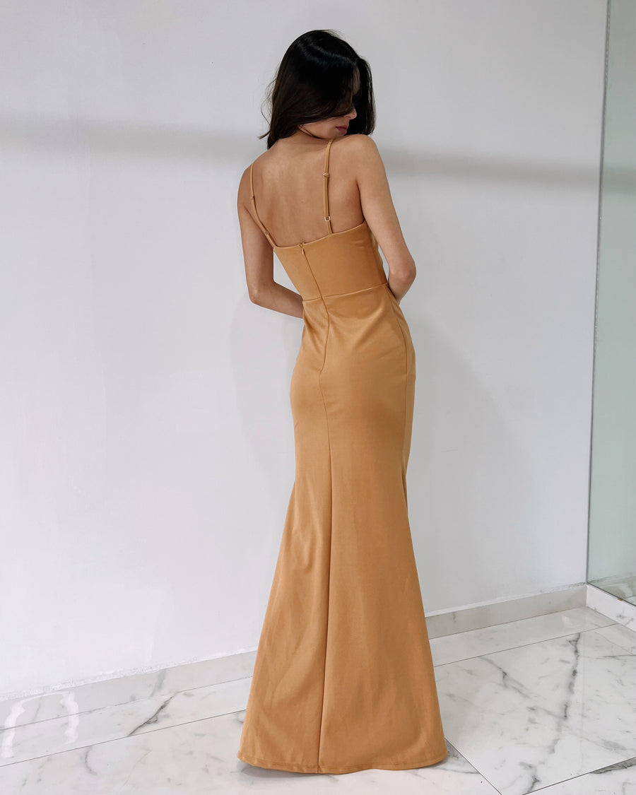 Camel Basic Gown Dress