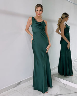 Forest Green Shoulder Detail Gown Dress