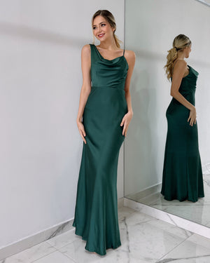 Forest Green Shoulder Detail Gown Dress