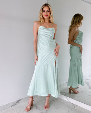 Mint Open Back Button Midi Dress