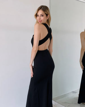 Black V Neck Gown Dress