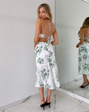 Mint Print Open Back Midi Dress