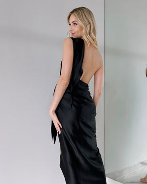 Black One Shoulder Midi Dress