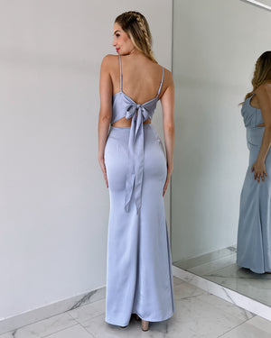 Dusty Blue Open Back Gown Dress