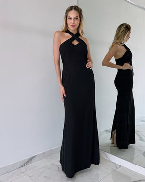 Black Basic Cross Gown Dress