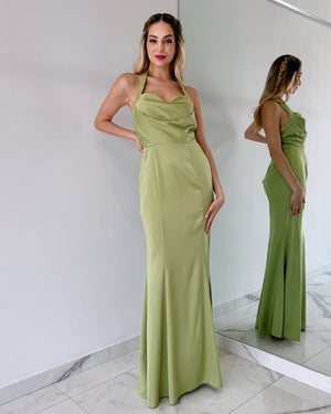 Olive Halter Basic Gown Dress