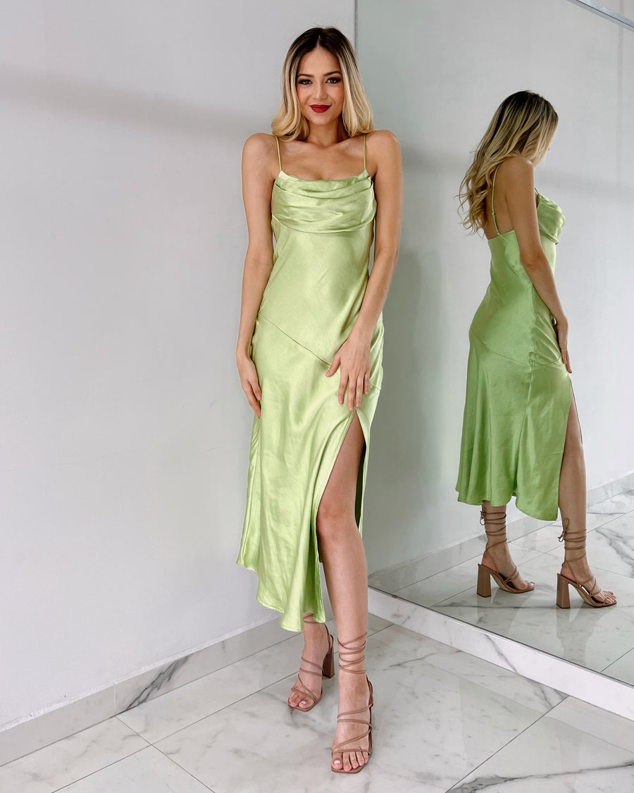 Lime Silk Midi Dress