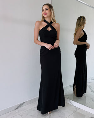Black Basic Cross Gown Dress