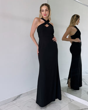 Black Basic Cross Gown Dress
