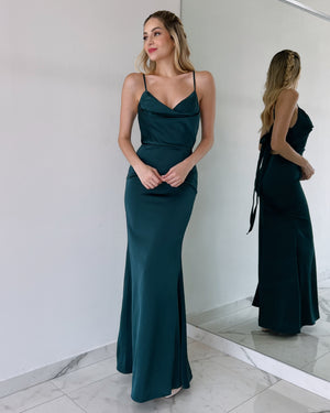 Forest Green Open Back Gown Dress