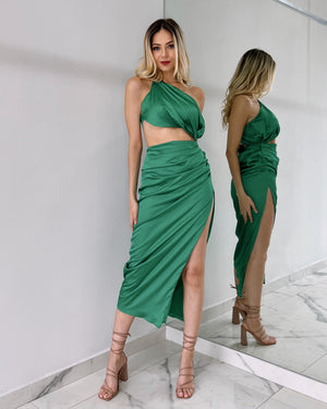 Green Open Detail Midi Dress