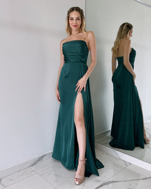 Forest Green Strapless Gown Dress