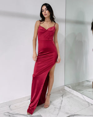 Burgundy Bodycon Open Back Gown Dress