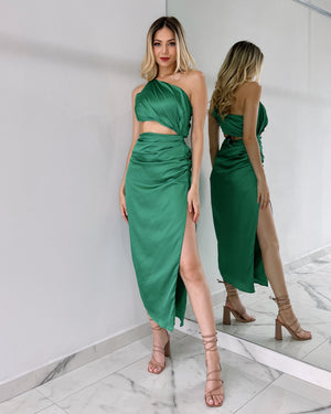 Green Open Detail Midi Dress