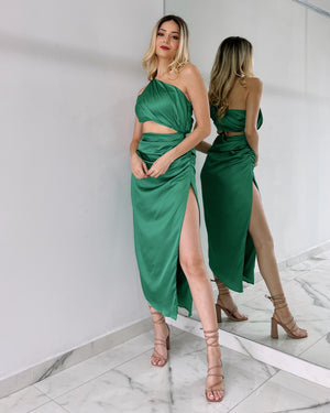 Green Open Detail Midi Dress